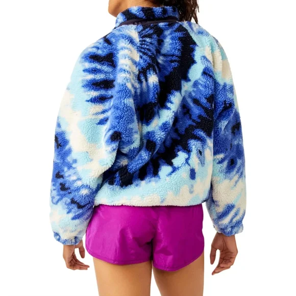 NWT Free People Movement Rocky Ridge Pullover Tie Dye Blue Sherpa - Picture 3 of 11